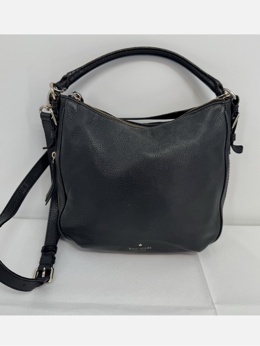 kate spade Black Pebbled Leather Unique Expandable Body Hand Bag / Shoulder Bag